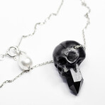 Crystal Skull Pendant Necklace // 19.6" // Black + Silver