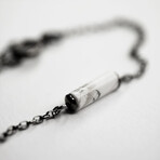 Marble Bar Pendant Bracelet // 6.3" // Silver + White