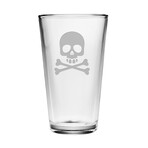 Pint Glasses // Set of 4 // 16 oz // Skull & Crossbones