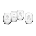 Stemless Wine Glasses // Set of 4 // 21 oz // Skull & Crossbones