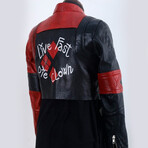 Harley Quinn Crop Leather Jacket // Black + Red (M)