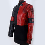 Harley Quinn Crop Leather Jacket // Black + Red (2XL)