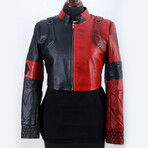Harley Quinn Crop Leather Jacket // Black + Red (M)