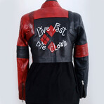 Harley Quinn Crop Leather Jacket // Black + Red (L)