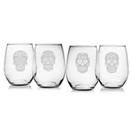 Stemless Wine Glasses // Set of 4 // 21 oz // Dia De Los Muertos