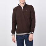 Weston Striped Ends Half-Zip Sweater // Brown (S)