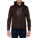 Hooded Zig Leather Jacket // Claret Red (4XL)