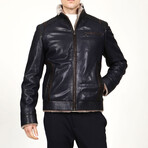 Jumbo Leather Jacket // Navy Blue (S)