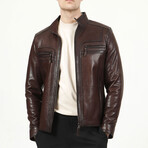 Jumbo Leather Jacket // Hazelnut (XL)