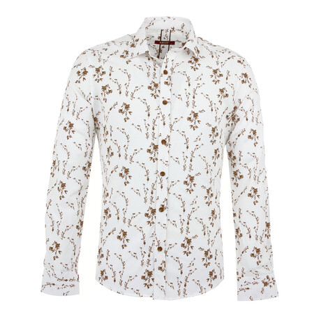 Harvey Long Sleeve Button Up Shirt // White + Camel (S)