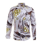 Clay Long Sleeve Button Up Shirt // Ecru + Brown (S)