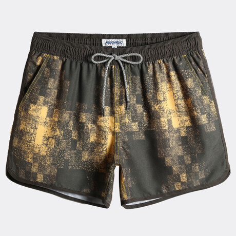 Sean 4.5" Swim Trunks // Vintage Maze // Yellow + Brown (XS)