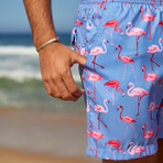 Michael7" Swim Trunks // Small Flamingo Print // Blue (XL)