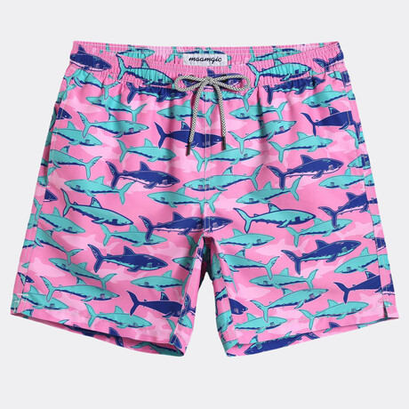 Michael 7" Swim Trunks // Shark Print // Pink + Blue (XS)