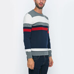 Solid Striped Pullover // Gray + Navy + Red (2XL)