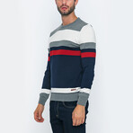 Solid Striped Pullover // Gray + Navy + Red (XL)
