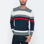 Solid Striped Pullover // Gray + Navy + Red (S)