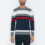 Solid Striped Pullover // Gray + Navy + Red (M)