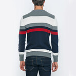 Solid Striped Pullover // Gray + Navy + Red (M)