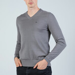 Solid V-Neck Pullover // Gray (XL)