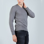 Solid V-Neck Pullover // Gray (M)