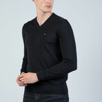 Solid V-Neck Pullover // Black (S)