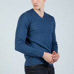 Solid V-Neck Pullover // Indigo (M)
