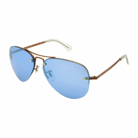 Unisex RB3449-90351U Semi-Rimless Aviators Sunglasses // Bronze Copper + Blue Silver Mirror