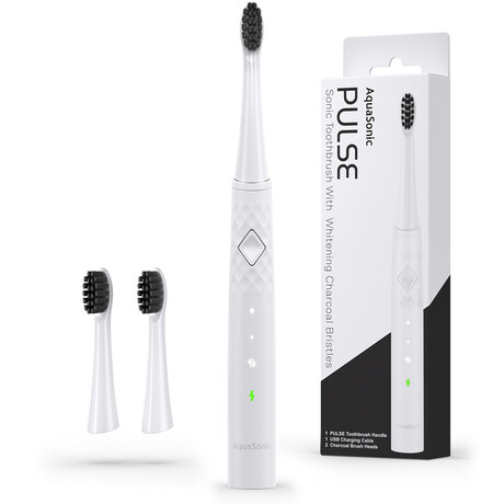 AquaSonic Pulse // Electric Toothbrush with Activated Charcoal Whitening Bristles (Midnight Black)