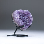 Genuine Amethyst Crystal Cluster Heart + Metal Stand