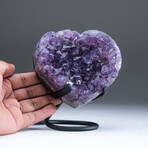 Genuine Amethyst Crystal Cluster Heart + Metal Stand