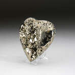 Genuine Pyrite Crystal Clustered Heart + Acrylic Display Stand v.1