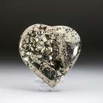 Genuine Pyrite Crystal Clustered Heart + Acrylic Display Stand v.1