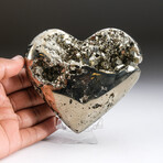 Genuine Pyrite Crystal Clustered Heart + Acrylic Display Stand v.4