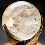 Huge Museum Quality Optical Quartz Sphere + Illuminated Bronze Base
