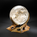 Huge Museum Quality Optical Quartz Sphere + Illuminated Bronze Base