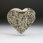 Genuine Pyrite Crystal Clustered Heart + Acrylic Display Stand v.2