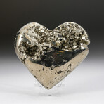 Genuine Pyrite Crystal Clustered Heart + Acrylic Display Stand v.4