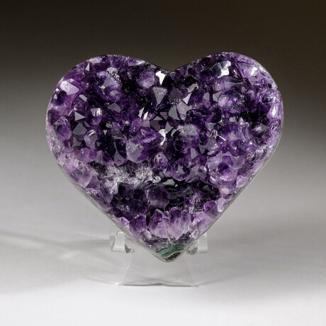 Genuine Amethyst Crystal Cluster Heart + Acrylic Display Stand