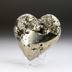 Genuine Pyrite Crystal Clustered Heart + Acrylic Display Stand v.4