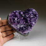 Genuine Amethyst Crystal Cluster Heart + Acrylic Display Stand