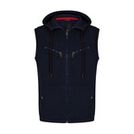 6195 Hooded Zippered Vest // Navy (S)