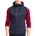 6195 Hooded Zippered Vest // Navy (S)