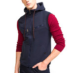 6195 Hooded Zippered Vest // Navy (S)