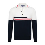 Grady 3-Button Collared Sweater // Navy + Ecru (XL)