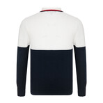 Grady 3-Button Collared Sweater // Navy + Ecru (M)