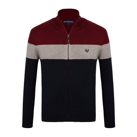 Carson Color Block Zip-Up Sweater // Navy + Bordeaux (S)