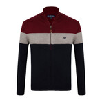 Carson Color Block Zip-Up Sweater // Navy + Bordeaux (M)