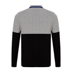 Remi 3-Button Collared Sweater // Black + Gray (L)
