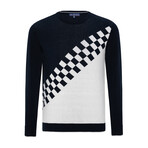 Andrew Checkerboard Sweater // Navy + Ecru (2XL)